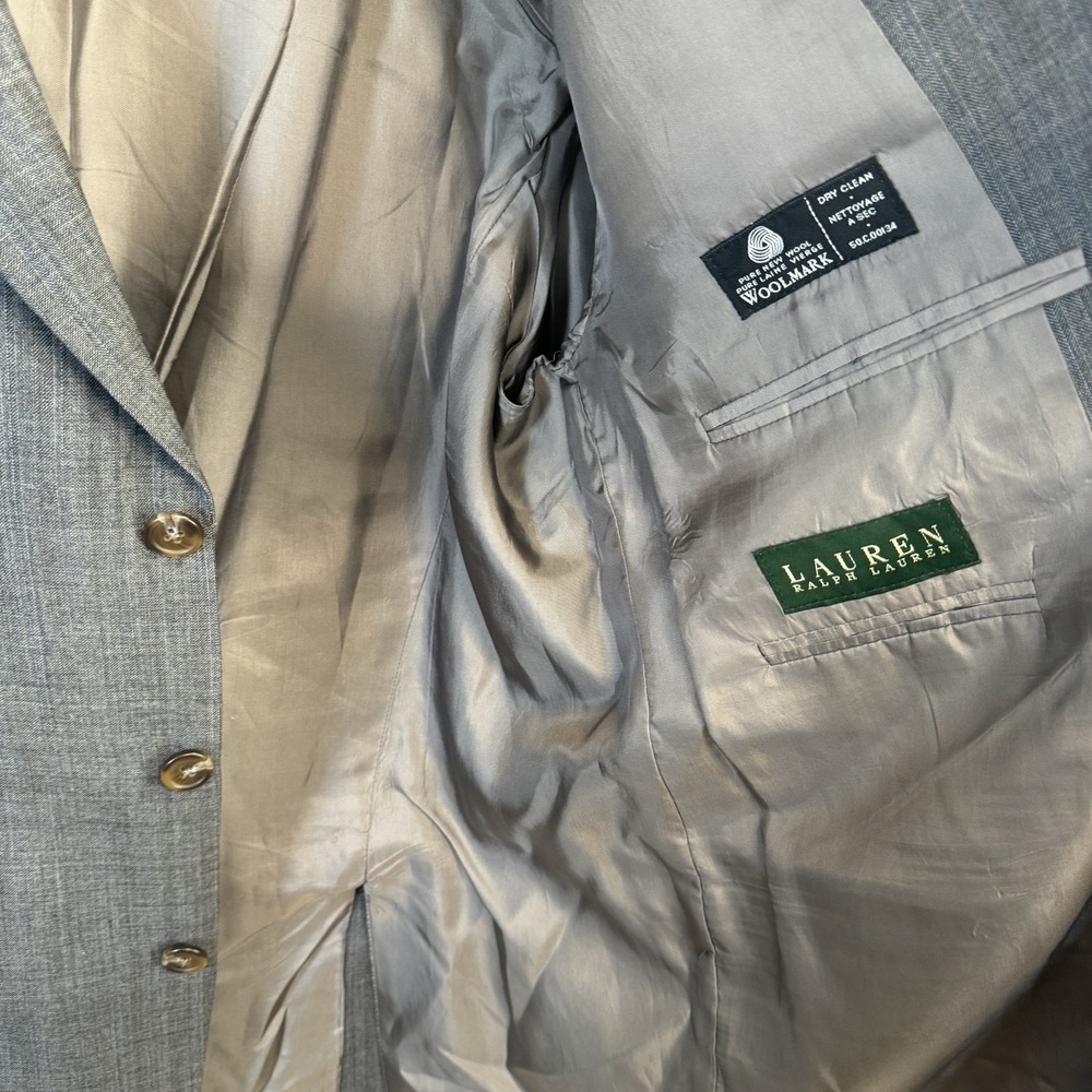 VTG 48L Lauren Ralph Lauren Wool Gray 2-Piece Suit Herringbone 40x28 Classic Fit - Picture 12 of 16